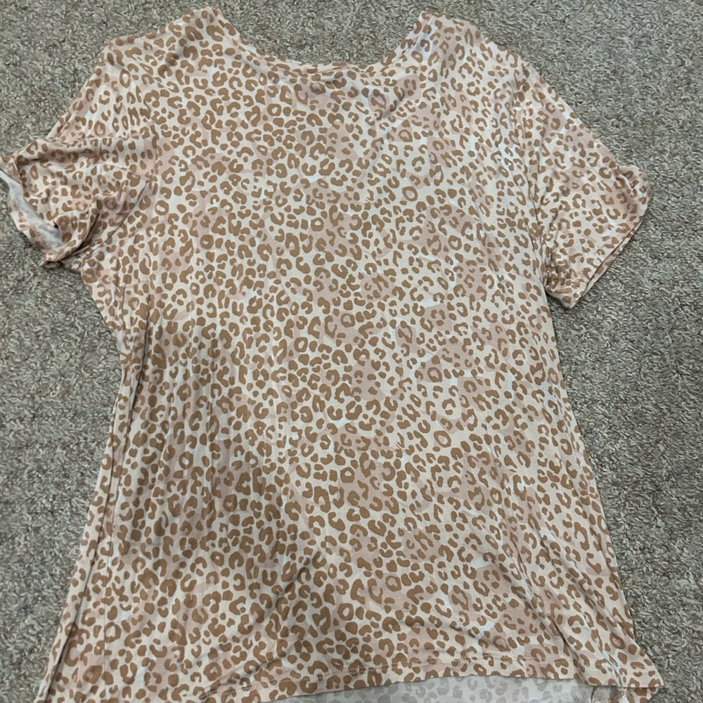Nine West Beige Leopard Print Short Sleeve Top
